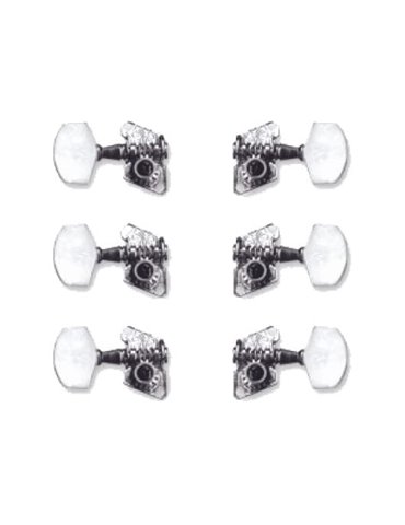 Clavijas para guitarra acústica con botones de plástico y partes metálicas de níquel.