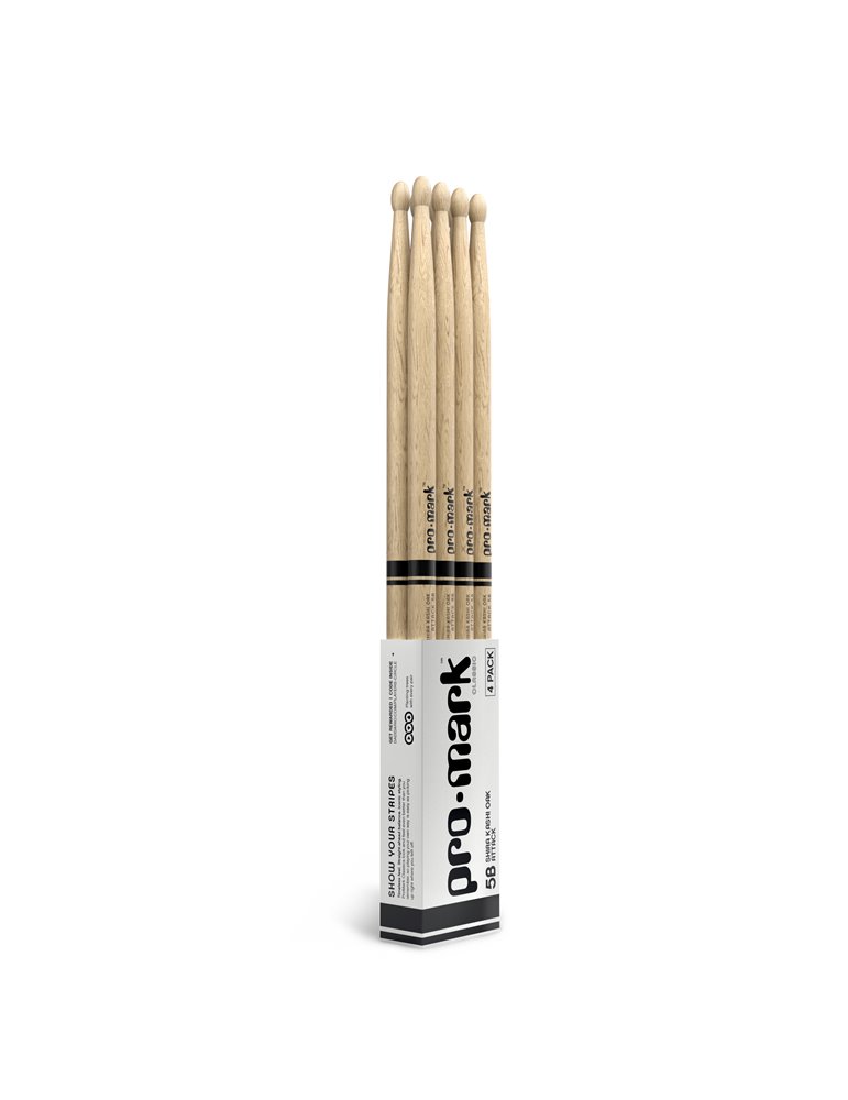ProMark Classic Attack 5B Shira Kashi Oak Drumstick, Oval Wood Tip, 4-Pack
